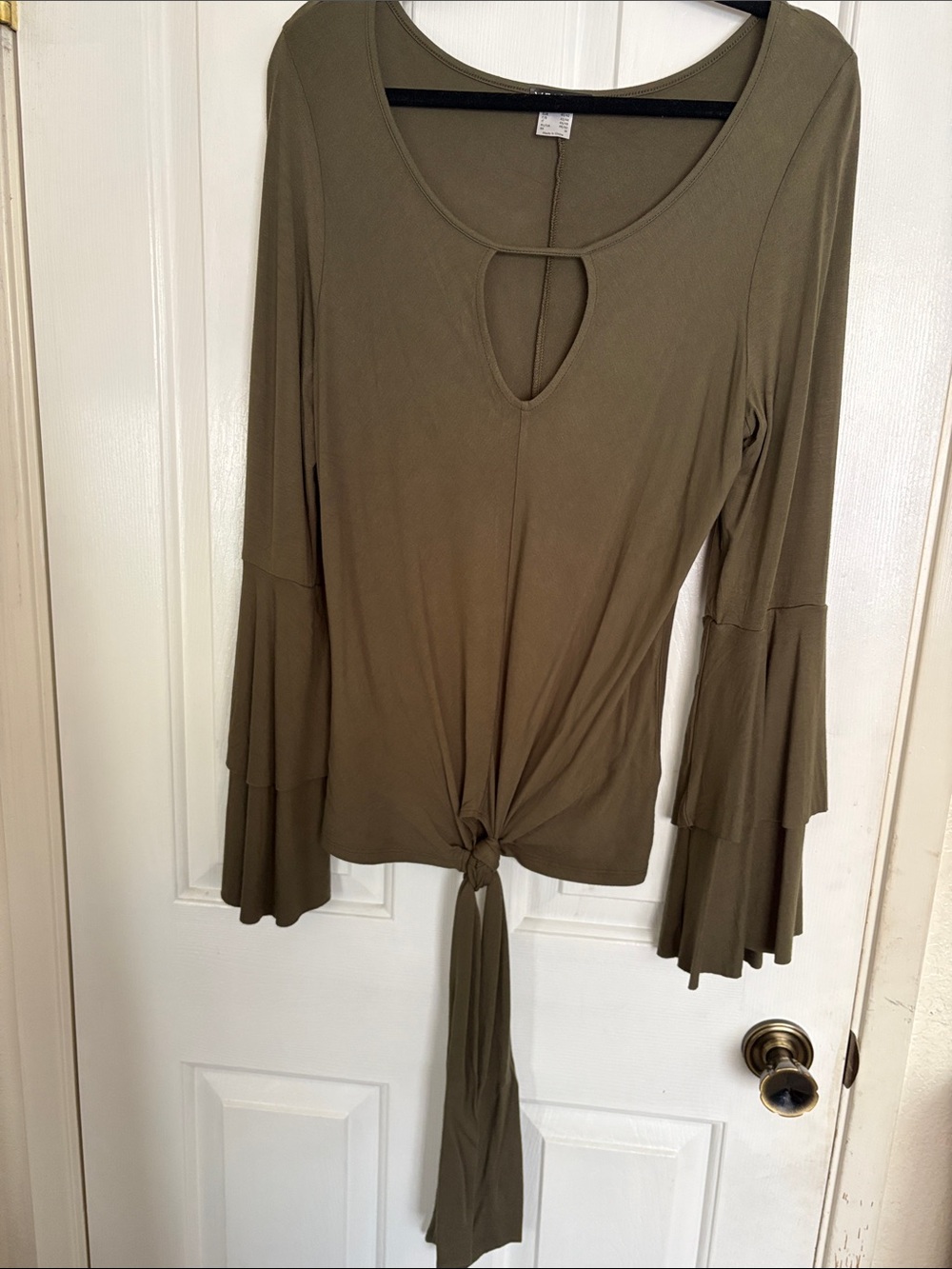 VENUS Olive Tie-Front Bell Sleeve Long-Sleeve Top